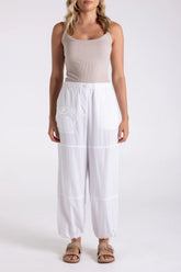 Two T's Crinkle Cargo Pants -  White
